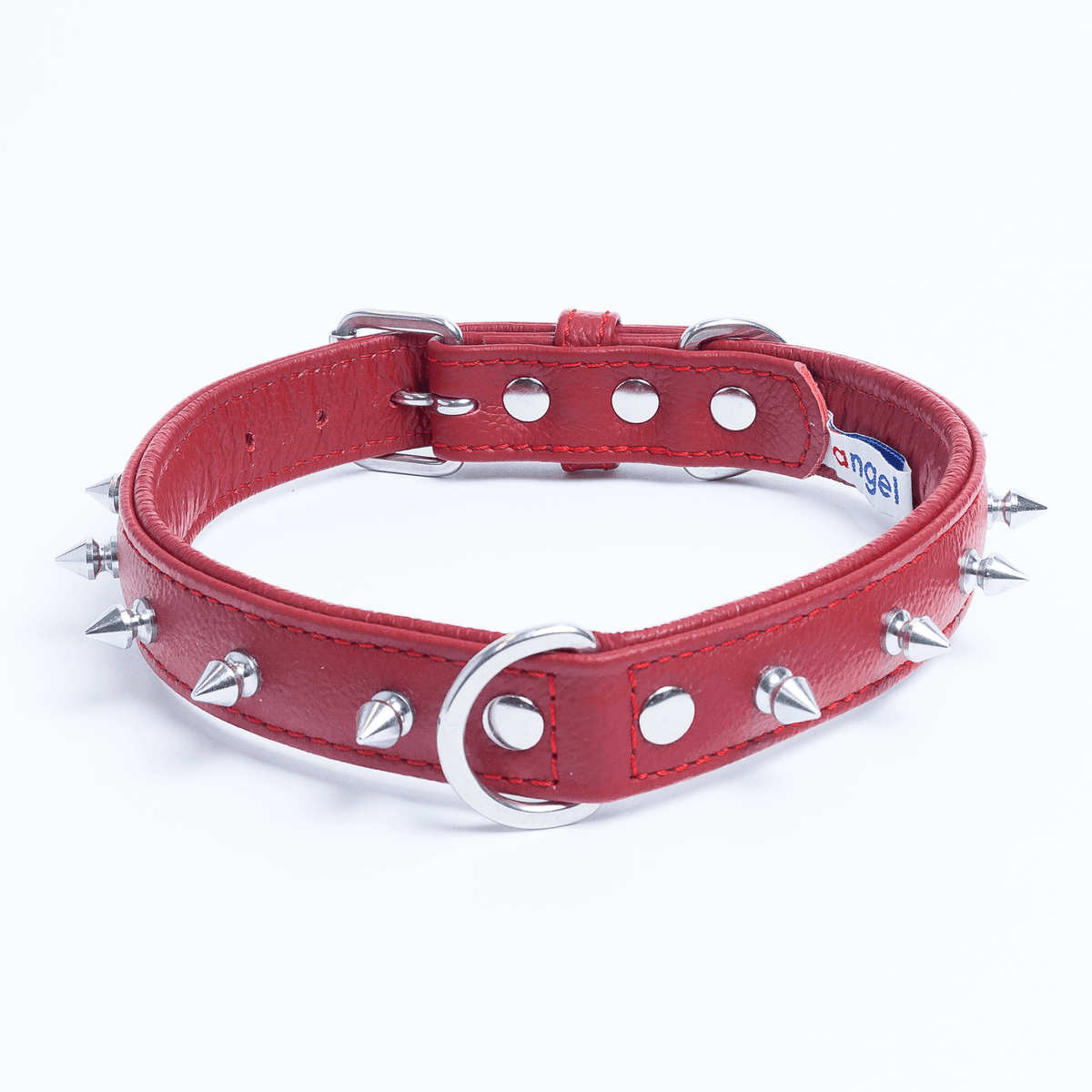 Superior Leather Dog Collar with 4 Rows of Hand Set Studs and Spikes  [S92##1064 4 Rows half spikes and half brass pyramids 2 inch] 